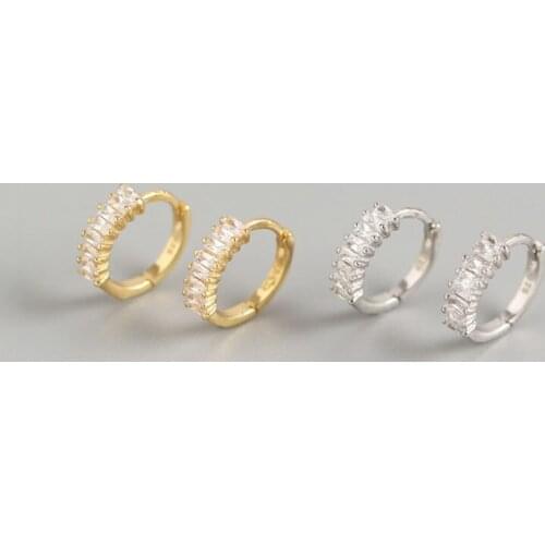 WTLTC Femme 925 Sterling Sliver Small Hoop Earrings Minimal Rectangular Cubic Zirconia Earrings Geometric Round Hoops Earrings