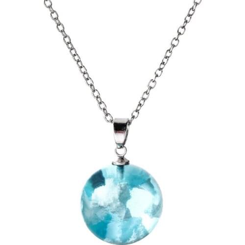 White Clouds Blue Sky Resin Glass Ball Universal Ball Pendant Necklac Jewelry
