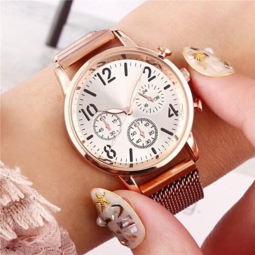 Women Watch Multi-Function Luminous Watch Magnet Strap Quartz Watch Mesh Belt Watch Fashion Lady Wristwatch Clock Gift