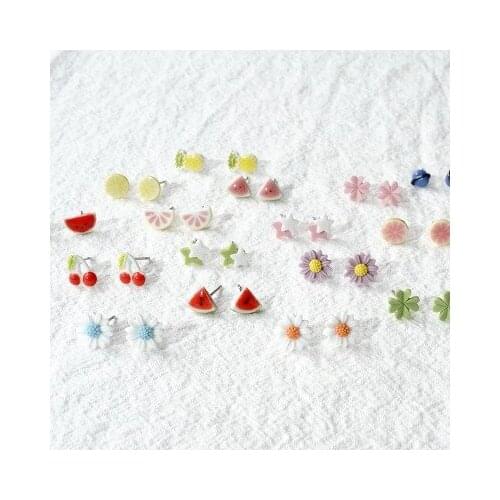 Summer Little Fresh Daisy Women Earrings Flower Watermelon Ceramic Stainless Steel Stud Ear 2021 Trend Earings Female Jewelry