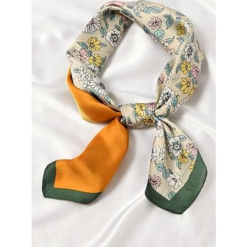 Patchwork Florals Print 2021 Women Multifunction Polyester Silk Scarf Casual Small Square Wraps Scarves Fashion Neckerchief 70cm