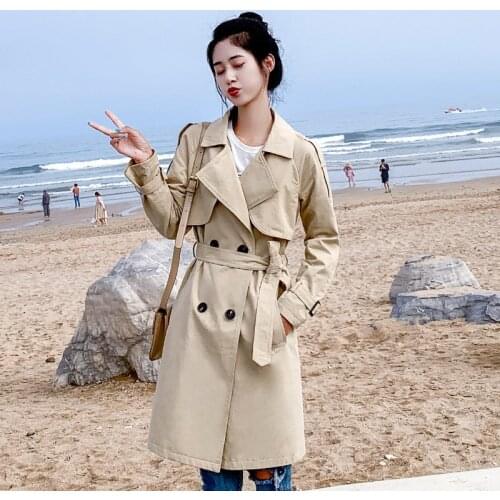 Women Casual Long Trench Coat With Sashes Double Breasted Womens Windbreaker 2021 Chic Office Coat Ladies Outerwear