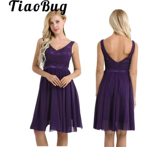 Elegant Women Ladies Sleeveless V Neck Embroidered Lace Floral Chiffon Bridesmaid Formal Wedding Party Summer Dresses