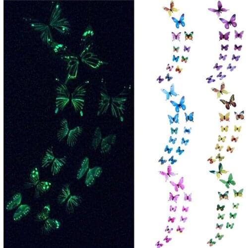 12Pcs Luminous Butterfly Design Decal Art Wall Stickers Room Magnetic DIY 3D Wall Decor Glow In The Dark Butterfly