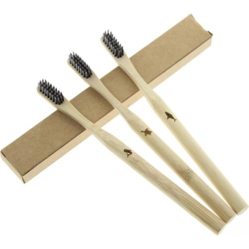 FDA BSCI FSC Certification 3Pcs/Set Natural Round Bamboo Handle Soft Bristle Portable Adult Toothbrush Oral Cleaning Care Tools