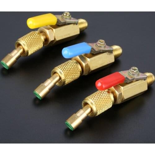 3Pcs Straight Ball Valve 1/4" SAE Swivel Adapter for R134a R410a R12 Refrigerant Auto Air Condition Refrigeration Tools