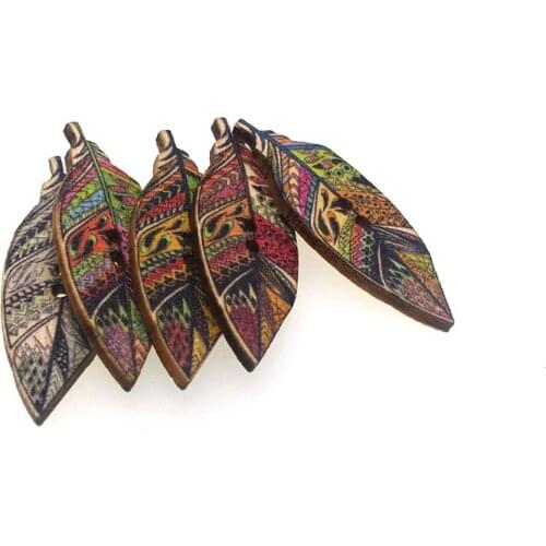 30PCs Wooden 42*15mm Sewing Buttons Scrapbooking Indian feather 2Holes buttons for clothing decorative flat back W2062