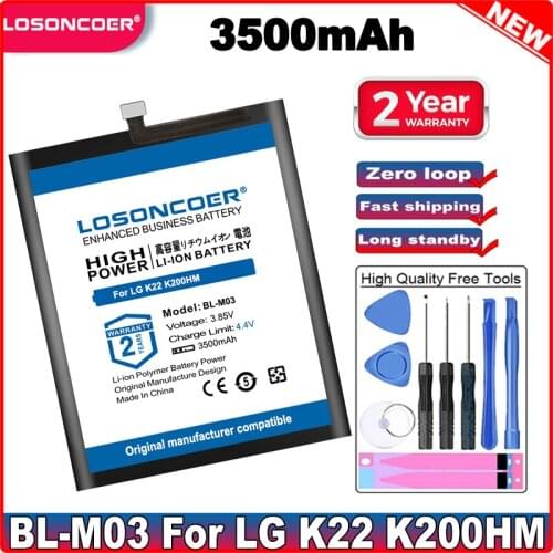 LOSONCOER 3500mAh BL-M03 Battery For LG K22 K200HM Mobile Phone Battery
