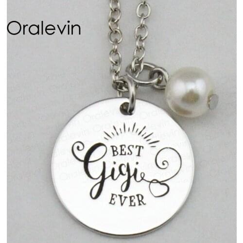 BEST GIGI EVER Inspirational Hand Stamped Engraved Custom Charm Pendant Necklace Gift Metal Stamped Jewelry,10Pcs/Lot, #LN2351