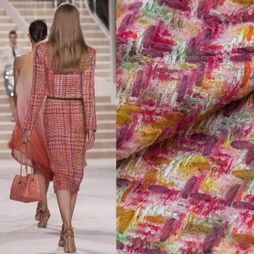 Rose pink wool Weave tweed fabric for coat skirt tissus au mètre telas por metro ткань для шитья tissu sewing tela tecido ткани