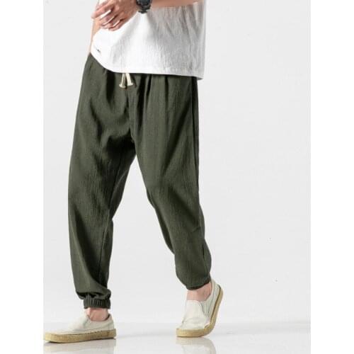 MrGB Cotton Linen Casual Trousers Japanese Oversized Cago Pants Loose Casual Straight Male Jogger Pants Vintage Fashion Clothes