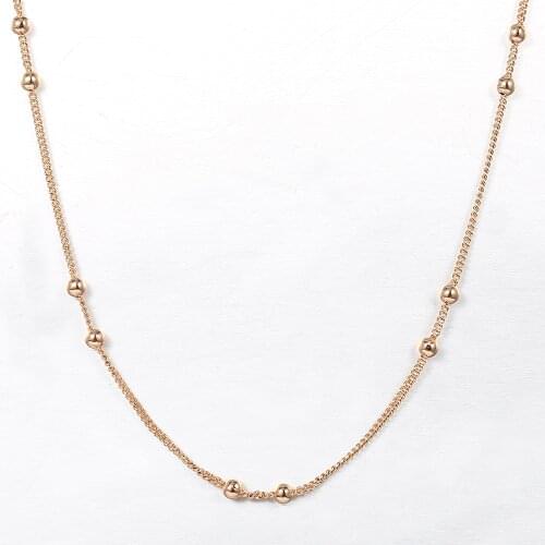 3mm Curb Cuban Double Bead Link Necklace for Women Girl 585 Rose Gold Round Chains Elegant Jewelry Female Gifts CN39