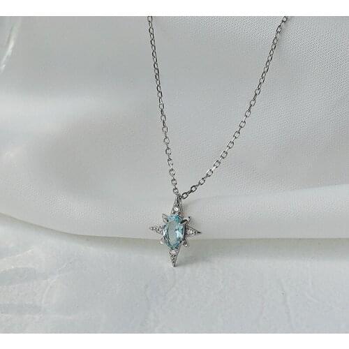 Binmonray 925 Sterling Silver Blue Zircon Brilliant Eight Pointed Star Necklace for Women Pendant Clavicle Chain Luxury Jewelry