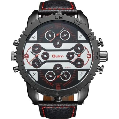 Top Brand OULM Mens 5.8cm Big Face Watches 4 Time Zone Leather Band Casual Quartz Watch Relogio Masculino Marca Original Grande