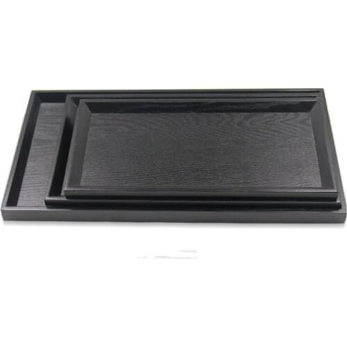 Japan Style Solid Wooden Tray Black Rectangle Plate for Home/Hotel Serving Tray Storage Tray Wood Tableware Customized