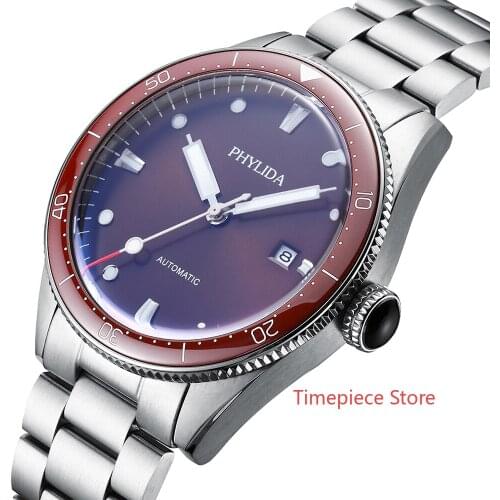 PHYLIDA Design Brown Dial Luxury Automatic Mechanical Mens Watch 43.8MM Sport Fathoms Fifty Homage Wristwatch Blue Luminous