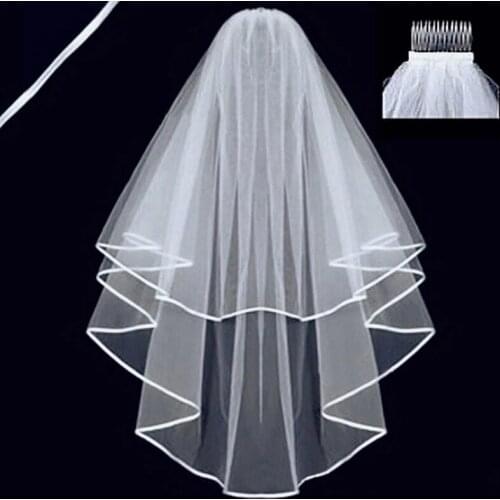 Bridal veil Two Layers Ribbon edge Wedding Veil With Comb Tulle Bridal Veil For Wedding Dress