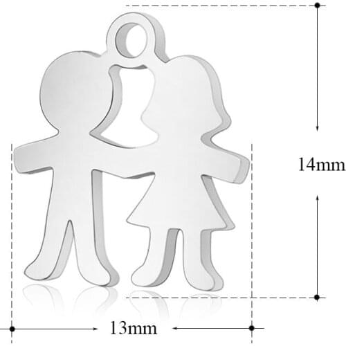 Fnixtar 50pcs/lot Never Fade Stainless Steel Boy Girl Metal Mini Charms 13*14mm Pendants Jewelry Bracelets Making DIY Charms