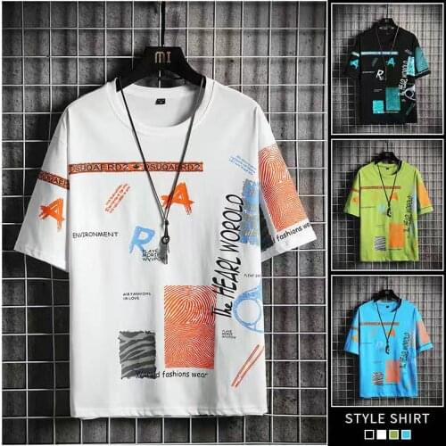 Harajuku T-shirt Men Summer 2021 New Trend Printed Short Sleeved Mens Hip Hop Top Tee Casual Pure Cotton T-shirt Men Clothing