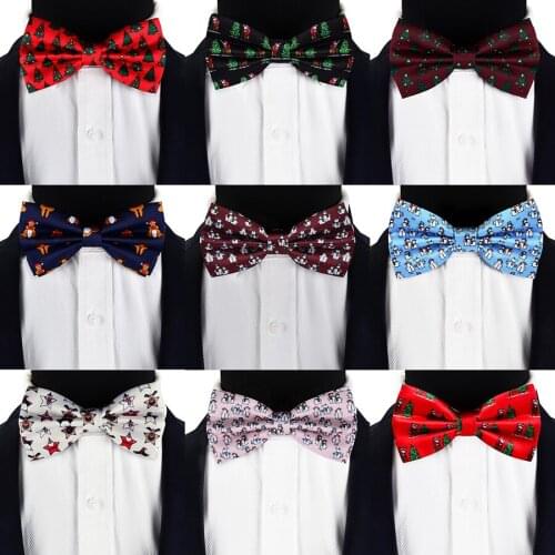 GUSLESON Christmas Bow Ties Snow man Christmas Tree Pattern Silk Festival Theme Tie Mens Bow Tie Christmas Party Gift for Men