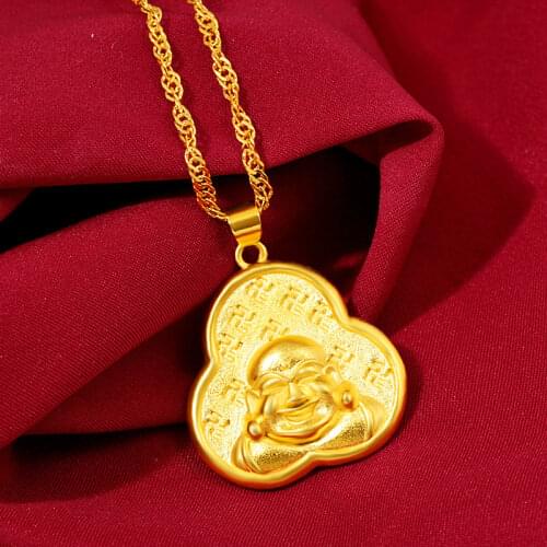 18k Yellow Gold Plating Buddha Pendant Necklace For Women Jewelry Sand Gold Pendant Necklace Wedding Birthday Fine Jewelry Gift