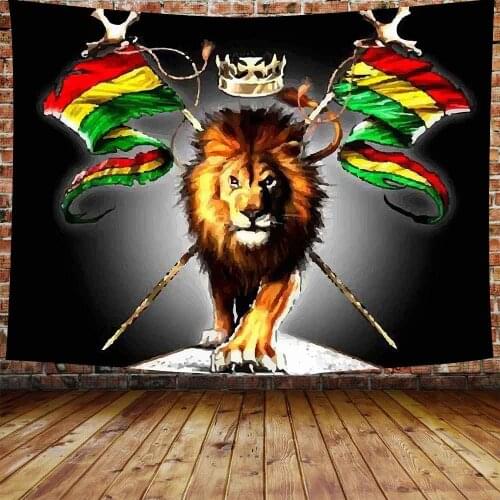 Judah Lion with a Rastafari Flag King Jungle Reggae Theme Art Wall Print