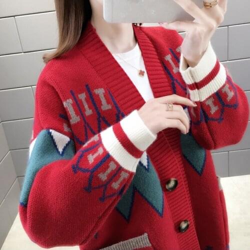Cardigan sweater spring and autumn retro Korean lazy style knit cardigan womens mid-length net red cardigan jacket NS4847