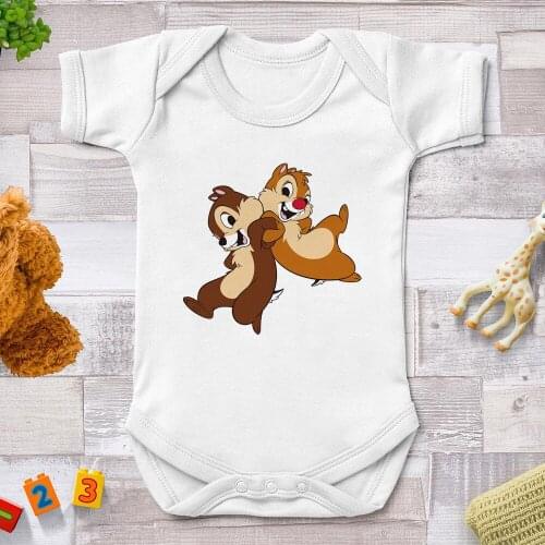 Baby Girl Rompers Chip And Dale Cute Cartoon Printed Newborn Summer Outfits Harajuku Summer Short Sleeve Infant Jumpsuits 0-24M