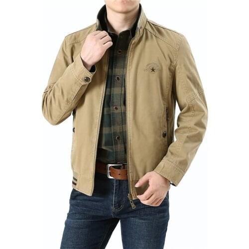 Spring Autumn Jacket Men Double Sides Wear Cotton Jackets Coats Stand Collar Slim Fit Casual Multi-pockets Military Jacket Man