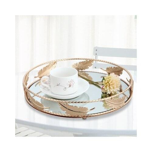 Minimalist Round Mirror Tray Desktop Cosmetics Jewelry Storage Tray Wedding Party Display Living Room Household Dessert