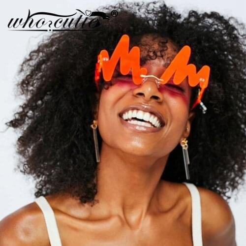 Fashion Squiggle Sunglasses Women Men 90S Rimless Acrylic Frame Irregular Wave Sun Glasses Trendy Festival Look Eyewear S356