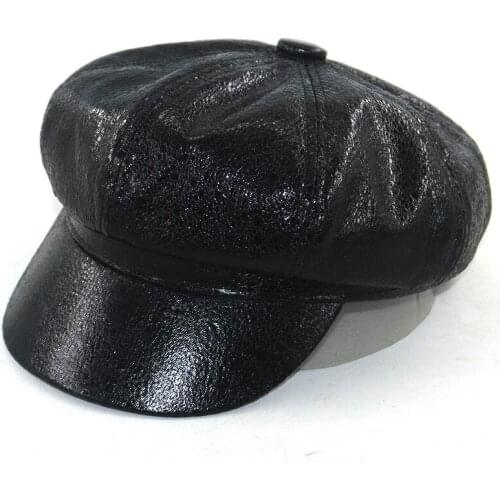 Fashion leather beret cap all matched men women curved berets new panama autumn winter hat high quality