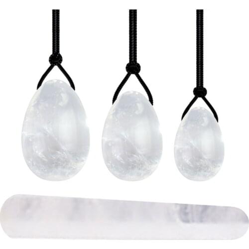 Natural White Crystal Yoni Egg Set Yoni Wand Kegel Jade Eggs for Women Kegel Exercises Tightening Vaginal Muscle Massage Ball