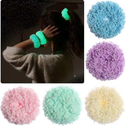 2021 New Cream Color Colorful Luminous Plush Scrunchies Women Girls Soft Hair Ring Rubber Band Ponytail Holder Hair Accessories