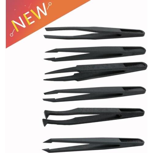 7Pcs/Set Black Plastic Tweezers Anti-Corrosion Anti-Static Anti-Magnetic Ceramic Repair Necessary Electronic/Medical Tweezers