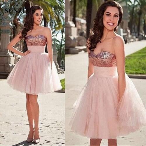 Sequins Sweetheart Homecoming Dresses Zipper Back Empire Waist Maid of Honor Dress A Line Tulle Short Prom Party Gowns