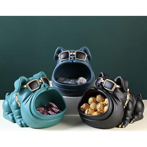 Animal Dog Shape Storage Tray Statue Nordic Style Figurine Entrance Desk Key Plate Coin Bank Sundries Box Sculpture Home Decor