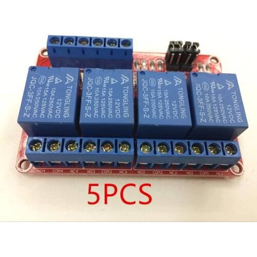 5PCS 12V 4 Channel Relay Module With Optocoupler Isolation Supports High and Low Trigger 4 Road Relay RM003
