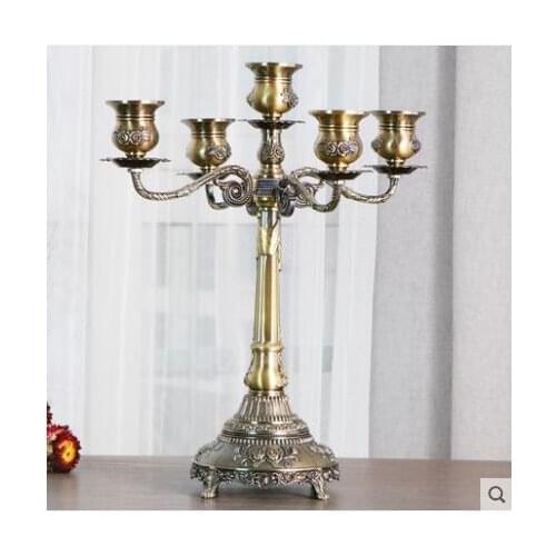 Retro bronze color 5 arm metal canlde holders candle lantern candles home decoration for table centerpiece ZT171