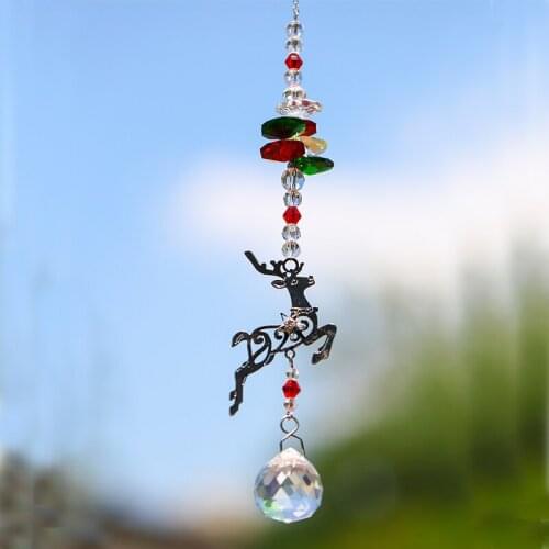 Xmas Reindeer Crystal Hanging Lightcather rainbow Collection Prism Window Outdoor Garden Decoration Housewarming Christmas Gift