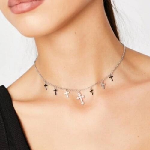 Silver Color Cross Necklaces & Pendants For Women Choker Clavicle Chain Jewelry Femme Bijoux Collares