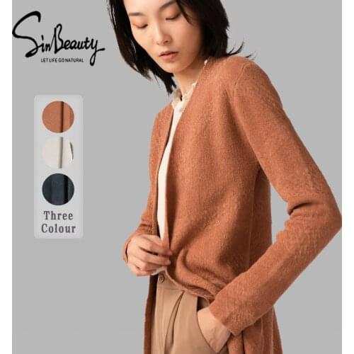 SINBEAUTY 2021 Autumn and Winter Womens Mid-length Cardigan Sweater All-match Exquisite Jacquard Flared Sleeve Jacket