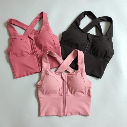 Sports Bra Zipper Underwear Breathable Running Yoga Vest Bras Gym Workout Push-up High Impact Stretchy Sexy Crop Top Fitness