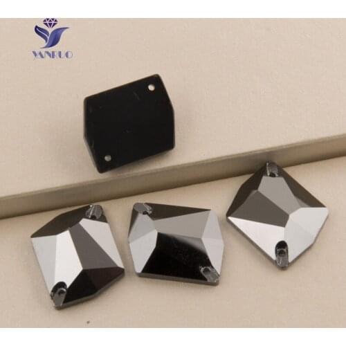 YANRUO 3265 Cosmic Jet Hematite Sew On Crystals Flatbck Sew Rhinestones Glass Stones Beads Wedding Dress 13x17 16x20 21x26mm