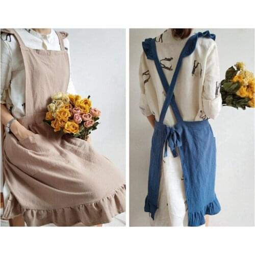 Retro Pastoral Cotton Linen Aprons For Woman Bakery Coffee Floral Gardening Nail Studio Restaurant Apron Kitchen Cleaning Aprons