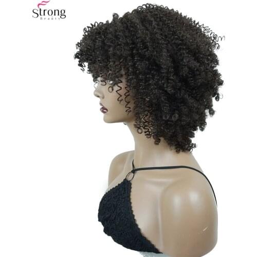 StrongBeauty Afro Kinky Curly Short Wig Hair Dark brown Synthetic Wigs For Woman