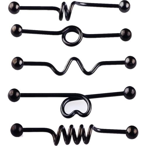 TIANCIFBYJS 14g Stainless Steel Industrial Piercing Barbell Earrings Cartilage Helix Tragus Ear Body Jewelry Mix 5 Styles 100pcs