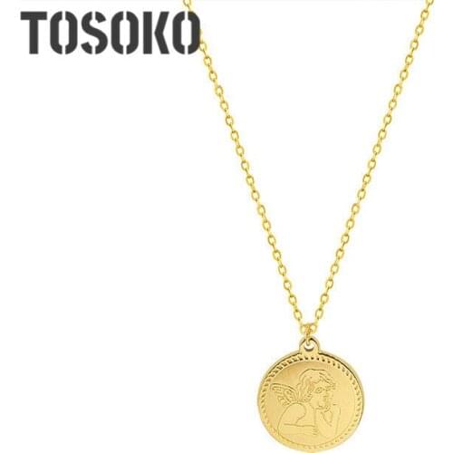 TOSOKO Stainless Steel Jewelry Angel Round Necklace Fashion Female Collarbone Chain BSP728