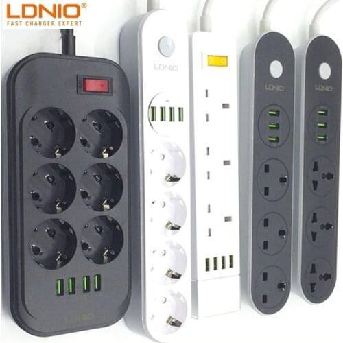 LDNIO Universal Electrical Socket EU AU UK US Plug Extension Power Strip Home Office Surge Protector 3 4 6 AC with 4 USB