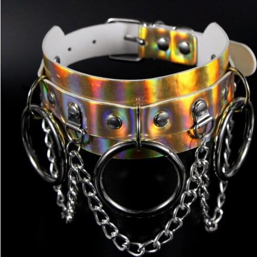 Street Shooting Nightclub O-ring Black Chain Clavicle Chain Nec StuddedStainless Steel Round Pendant Spike Choker Yellow PU Leat